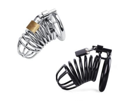 Metal and black chastity cage for men