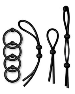 set including 4 cock rings and 3 Adjustable Penis Ring Rope