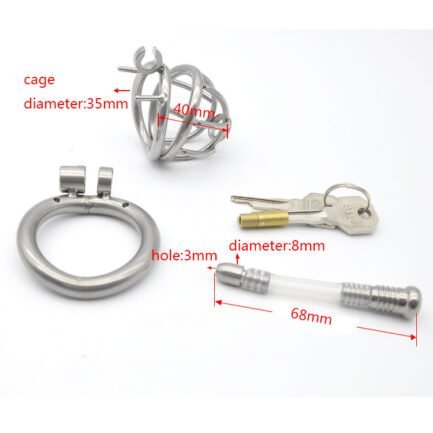 Male Chastity Cage SteelGuard full set view ring, catheter, key and cage